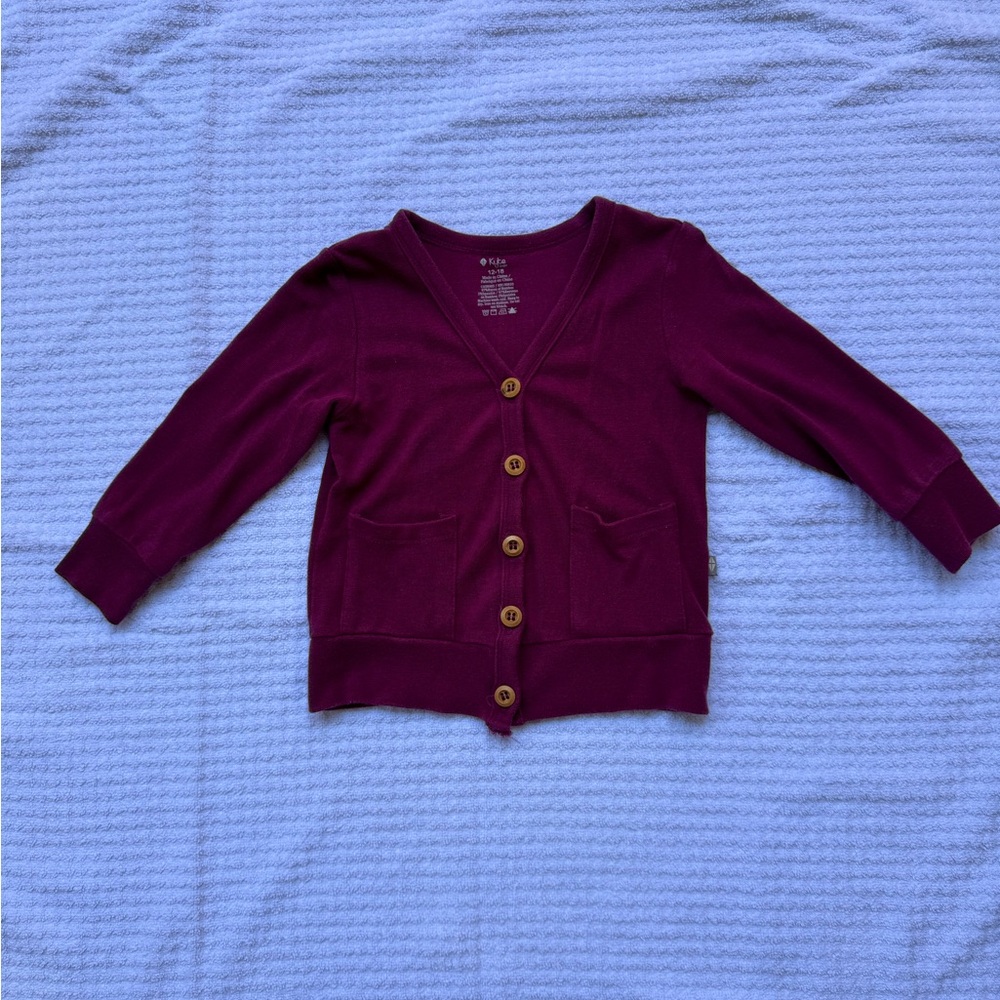 Kyte BABY bamboo jersey cardigan. Size 12-18 months. Color: Dahlia.